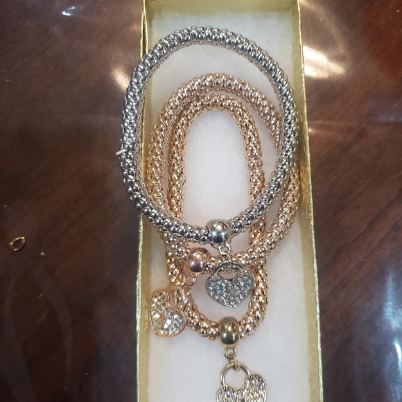 3pc/set Rhinestone Charm Bangle ❤ Heart bracelet Silver Gold & Rose gold - Picture 4 of 11